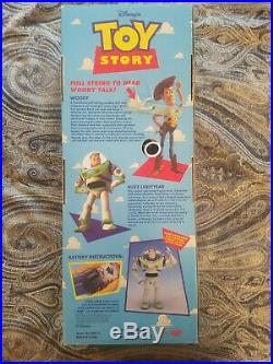 1995 Toy Story DISNEY Original Pull String TALKING WOODY Doll 16 Thinkway MIB