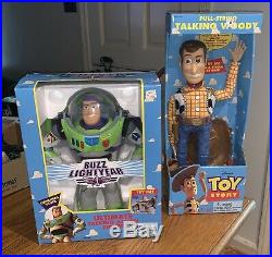 1995 Toy Story DISNEY Pull String TALKING WOODY & Buzz Doll 16 Thinkway Toys