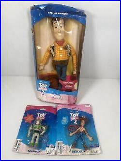 1999 Special Edition RARE Toy Story 2 Woody Doll Disney Pixar + Keychains