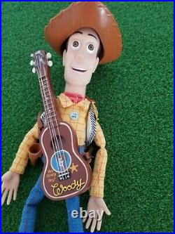 HTF 2002 Disney Pixar TOY STORY 14 Woody DOLL Pull String TALKING with HAT GUITAR