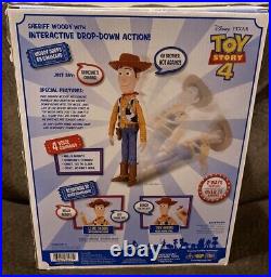 NEW. Toy Story 4 Disney Pixar Interactive Sheriff Woody Drop-Down Action HTF