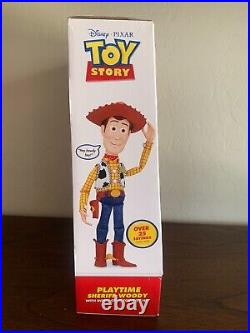 NIB Disney PIXAR Toy Story PLAYTIME SHERIFF WOODY 15 Talking Doll Thinkway Toy