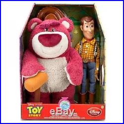 New Disney Store Toy Story Woody Pull String Talking Lotso Huggin Plush Doll Set