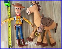 PIXAR DISNEY Toy Story Woody and Bullseye Large cloth dolls Excellent Working