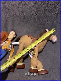 Thinkway Woody Doll & bullseye Pixar Toy Story 15 floppy Push Button Talking