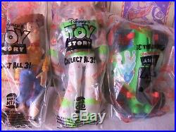 Toy Story 1996 Burger King Toy Lot of 3 Large Dolls 10 Woody Buzz RC Bag Cup
