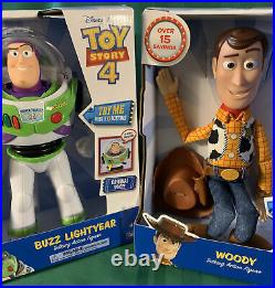 Toy Story 4 TALKING Sheriff Woody And Buzz Lightyear 16 Action Figures Lot Of 2