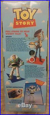Toy Story Poseable Pull-String Talking Woody Thinkway 1995 original yellow logo