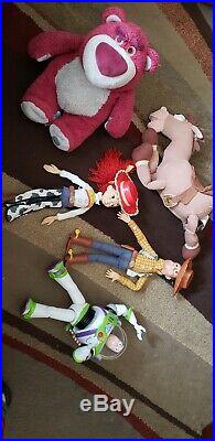 Toy Story doll figures Woody, Jessie, Bulllseye, Buzz, Latso huggin bear