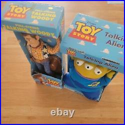 Vintage 1995 Thinkway Disney Pixar Toy Story Pull-String WOODY + ALIEN lot