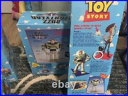Vintage 1995 Toy Story Disney Thinkway Pull-String Woody & Buzz Lightyear Lot