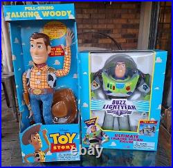 Vintage 1995 original Toy Story Buzz & pull string Talking Woody working dolls