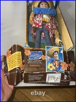 Vintage Disney Store Toy Story Talking Woody pull string 17 w Box Hawaiian